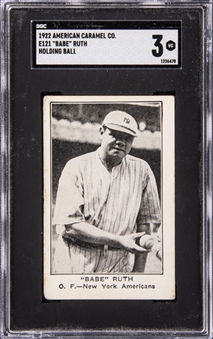 1922 E121 American Caramel Co. "Series of 120" Babe Ruth, Holding Ball – SGC VG 3